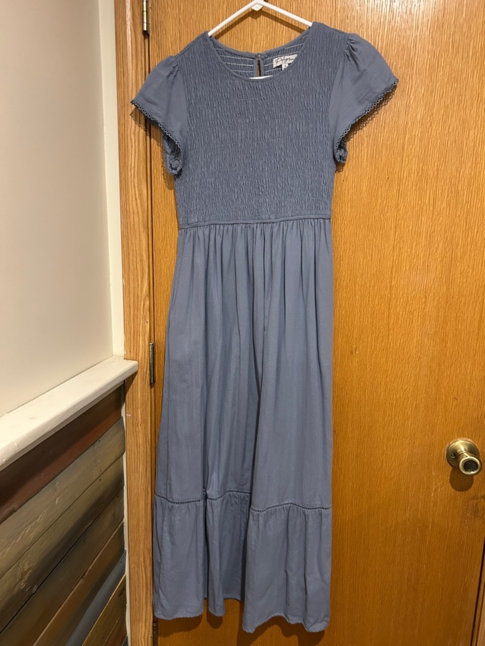 Polagram Dusty Blue Maxi Dress with Smocked Bodice